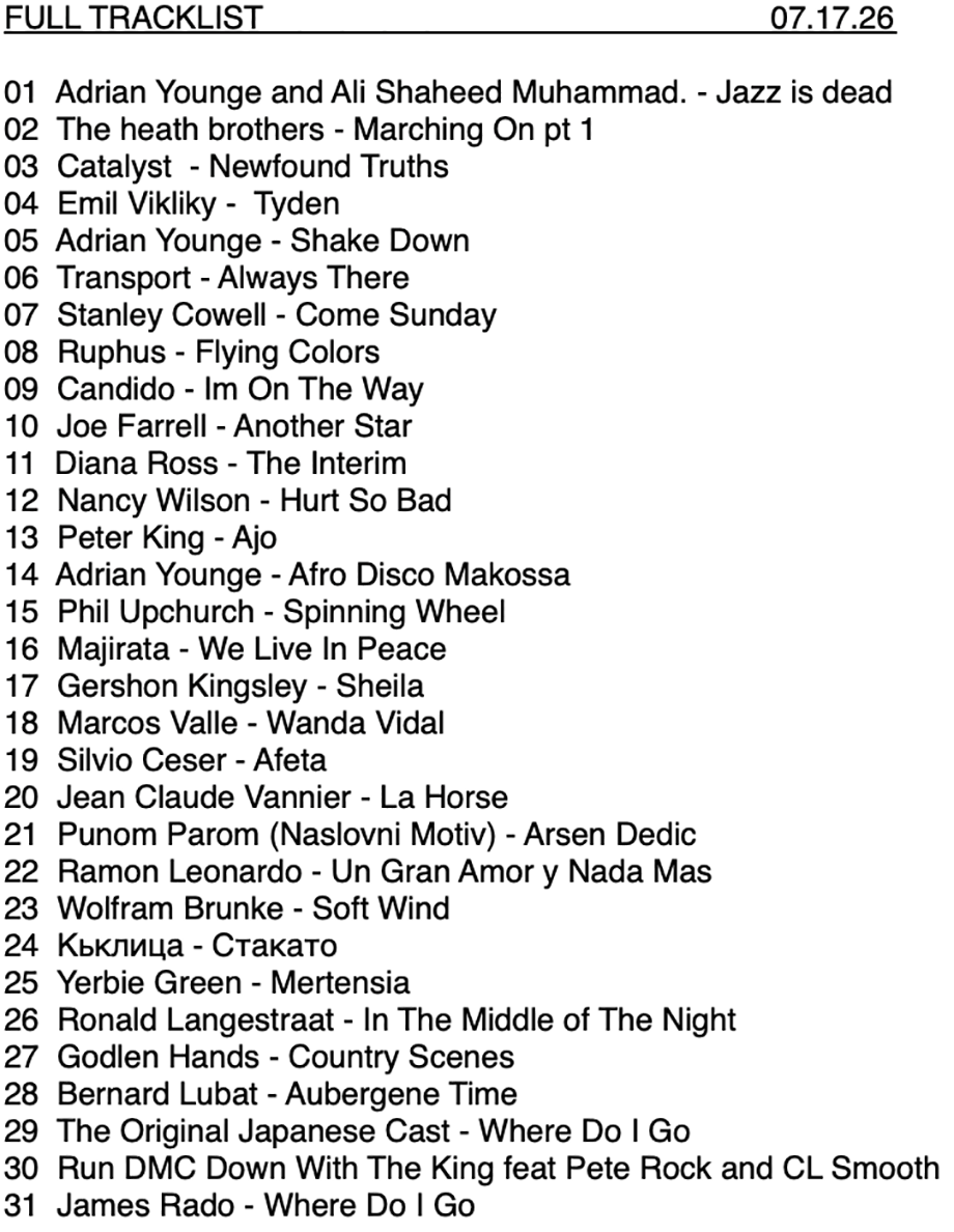 7/17/26 tracklist