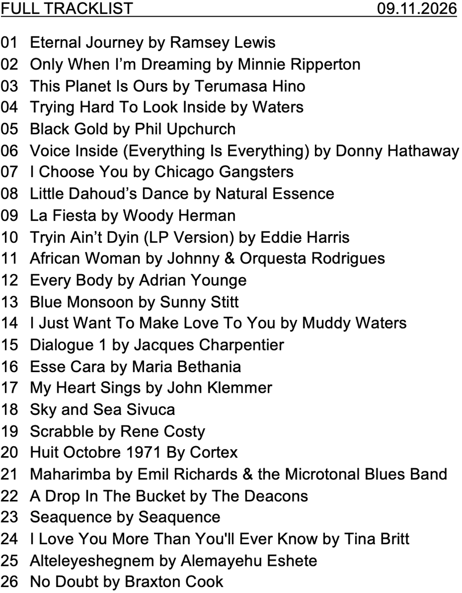9/11/26 tracklist