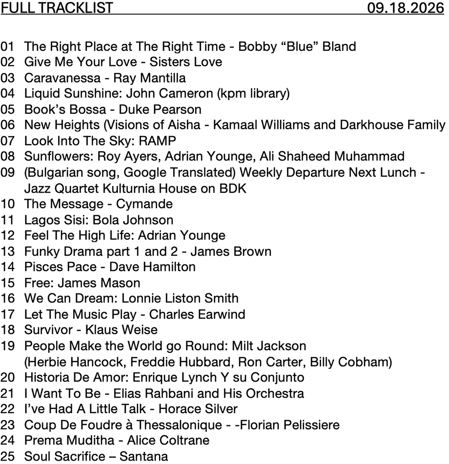 9/18/26 tracklist
